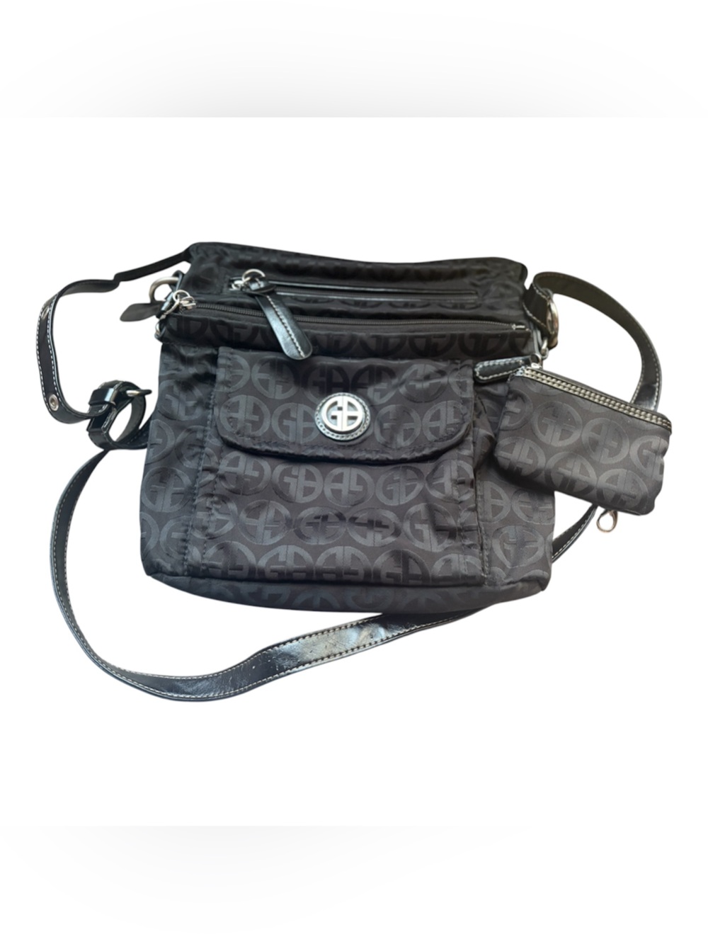 Giani Bernini Y2K Black Monogram Organizer Crossbody Bag + Coin Pouch